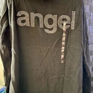 Black Long Sleeve Top with Rhinestone 'Angel' Design